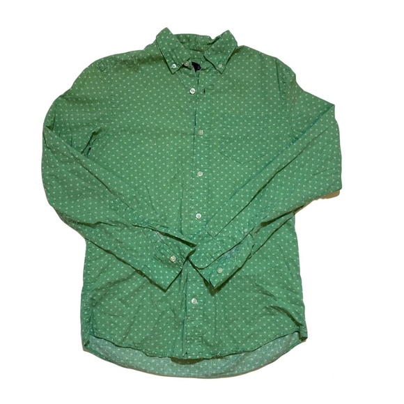 Gap Button-Down Men's Green Classic Fit Palm Trees Long Sleeve Shirt Size XS - Picture 1 of 9